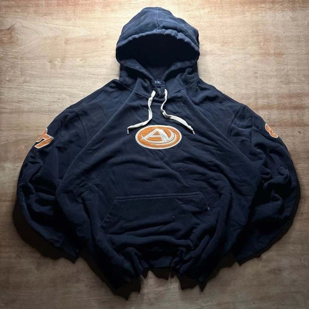 Vintage Rare Graphic Aéropostale 87 Logo Appliqué Hoodie Navy Blue Streetwear